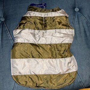 NWT Pet Puffer Jacket medium green and gray striped